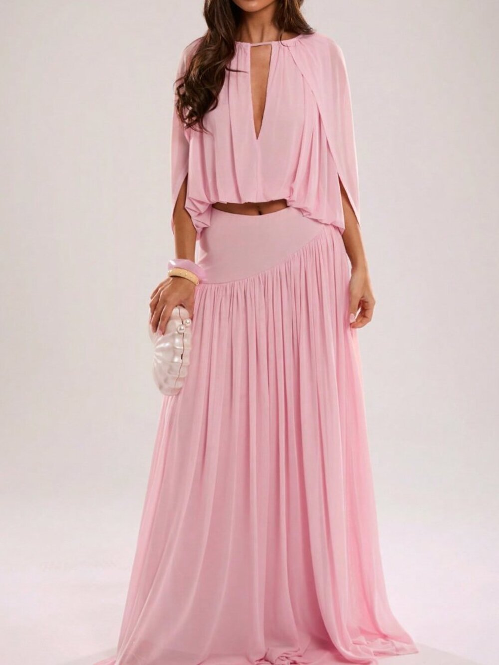 Pink Elegant Women's Regular Fit Pleated Asymmetrical Crop Layered Top